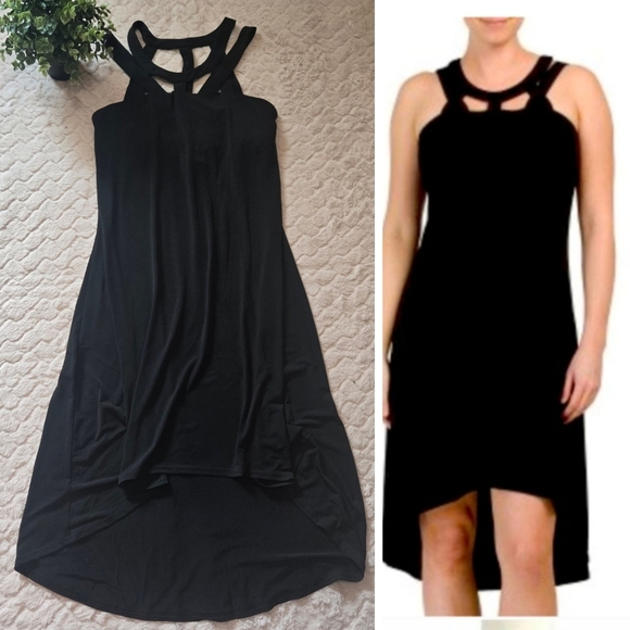 Cupio Dresses & Skirts - Cupio Black Lattice Hi-Lo Jersey Summer Beach Vacation Built-in Bra Dress, Small